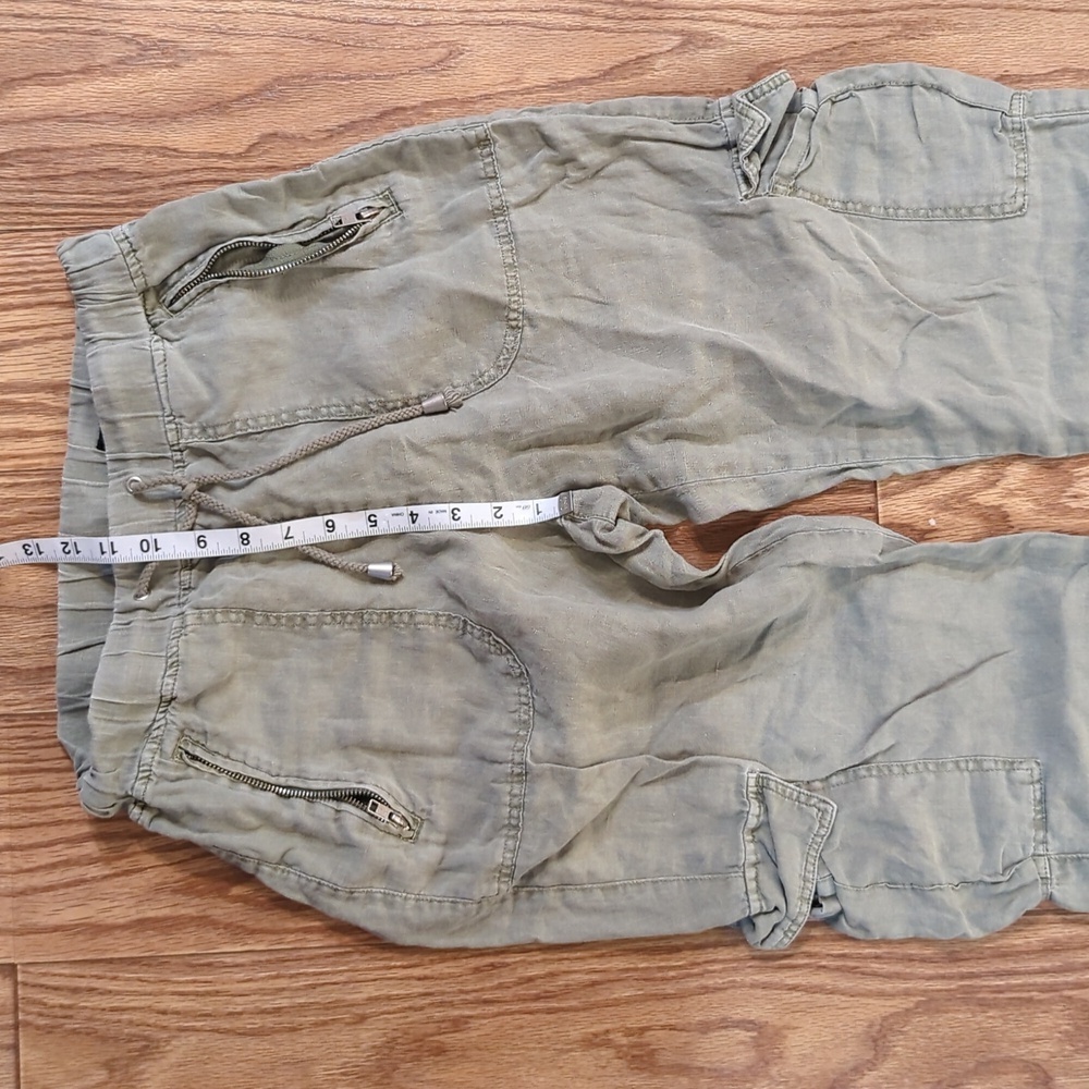Green linen cargo utility joggers, oversized & lightweight, women's 27 BlankNYC - Picture 3 of 6